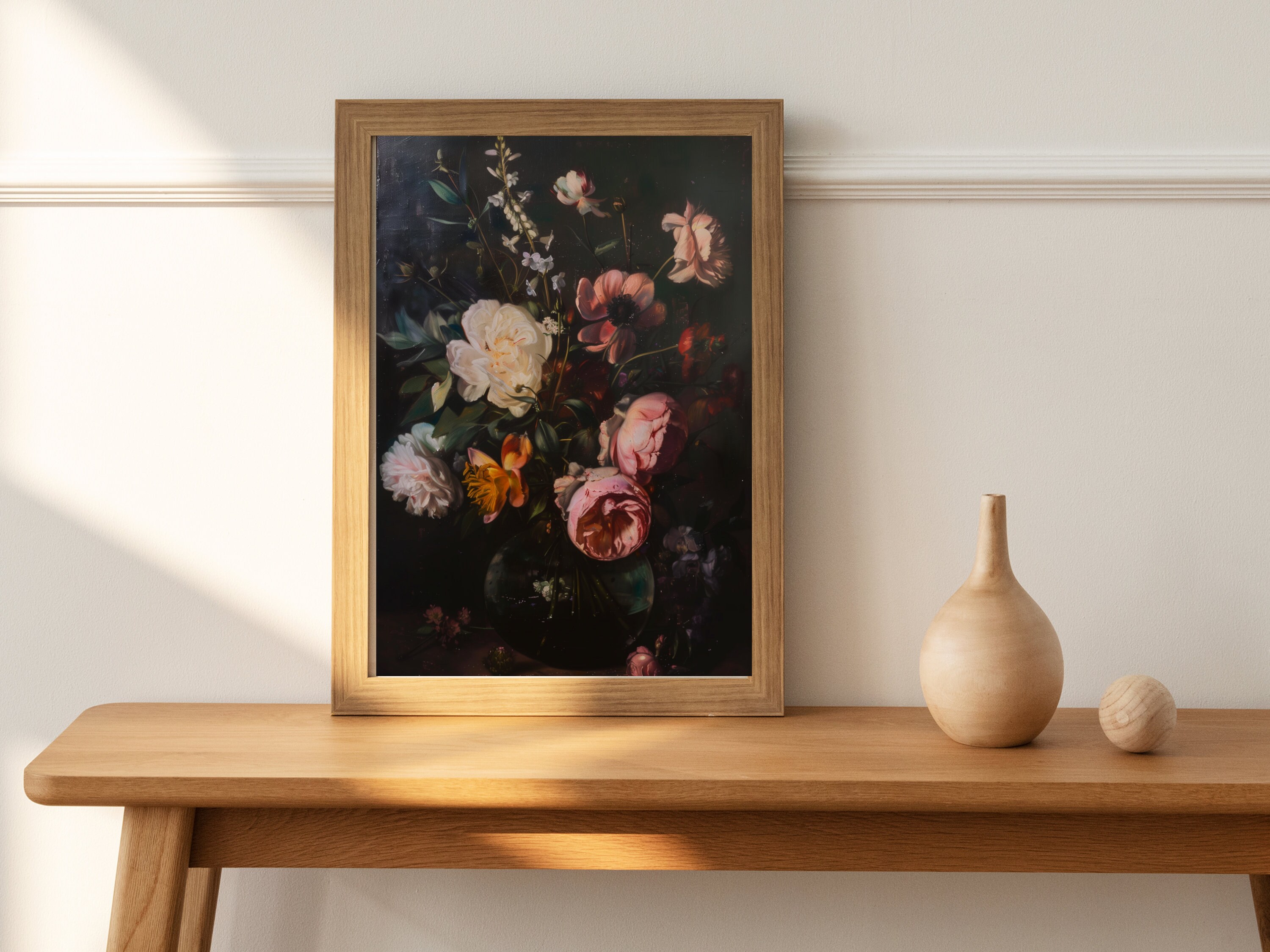 Moody Vintage Flower Print, Dark Floral Still Life Oil Painting ...