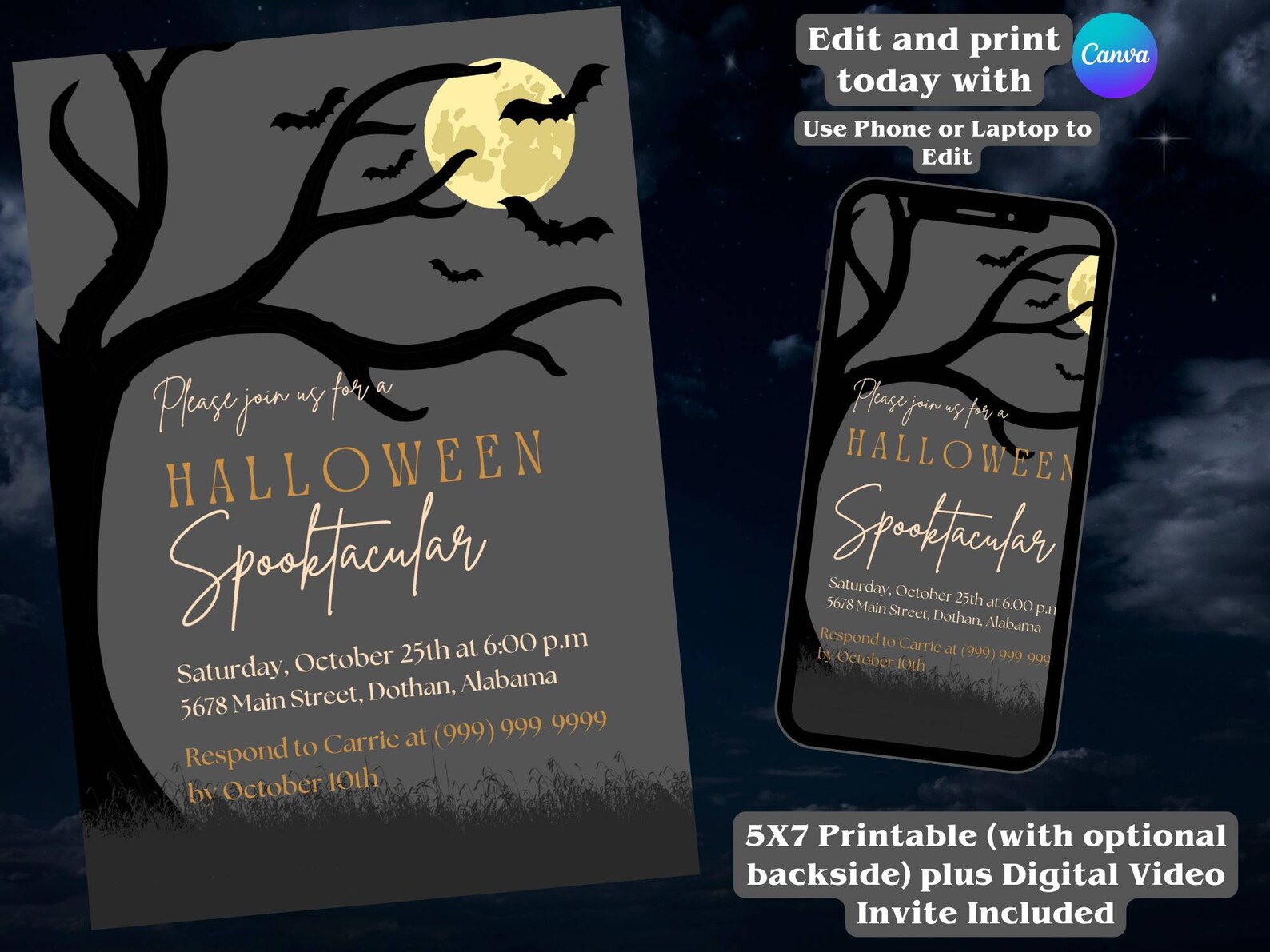 Halloween Spooktacular Invitation Editable Scary Costume - Etsy