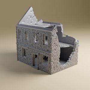 Destroyed Normandy Stone House #1 | 3D Printed WWII tabletop wargaming terrain for Bolt Action or Chain of Command, 28mm, 20mm, HO, or 15mm