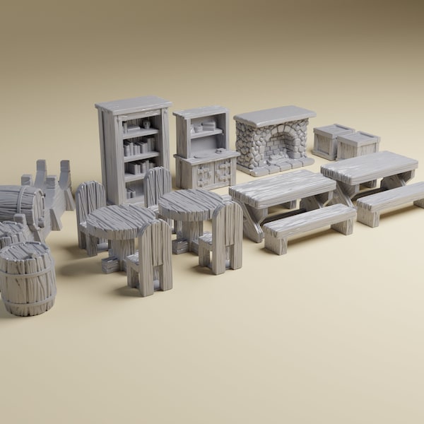 Pub Furniture 3d Printed 28mm or 32mm Tavern Terrain for D&D and RPGs | Age of Sigmar, DND, Malifaux, Pathfinder, Dungeons and Dragons