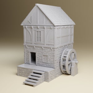 Medieval Watermill -3d Printed Terrain for Miniature Fantasy games and RPGs | Kings of War, DND, Frostgrave, Dungeons and Dragons, DND