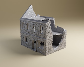 Destroyed Normandy Stone House #1 | Detailed WWII tabletop wargaming terrain for Bolt Action or Chain of Command, 28mm, 20mm, HO, or 15mm