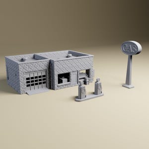 Modern Gas Station - Miniature Terrain for tabletop skirmish wargaming in 32mm, 28mm, 20mm, 1:64