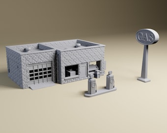 Modern Gas Station - Miniature Terrain for tabletop skirmish wargaming in 32mm, 28mm, 20mm, 1:64
