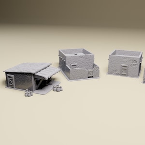 Desert Village Combo - WWII tabletop wargaming terrain Bolt Action, Flames of War, Chain of Command | 28mm, 20mm, HO, 15mm Scale