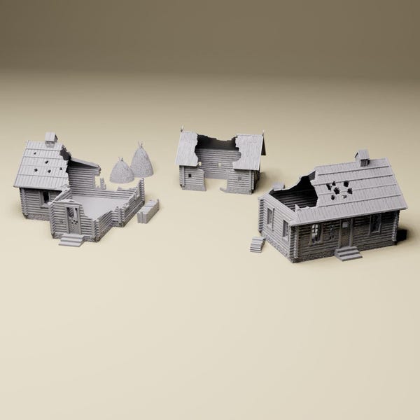 Destroyed East Front Rural Russian Village | 28mm, 20mm or 15mm Scale | Detailed WWII tabletop wargaming terrain, Bolt Action, Flames of War