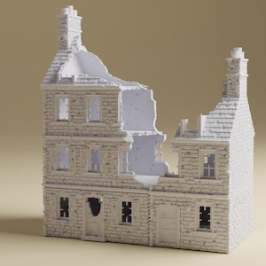 Destroyed 28mm Sainte-Marie-du-Mont Double House Set | Detailed WWII tabletop wargaming terrain
