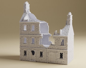 Destroyed Sainte-Marie-du-Mont Double House Set | Detailed WWII tabletop wargaming terrain