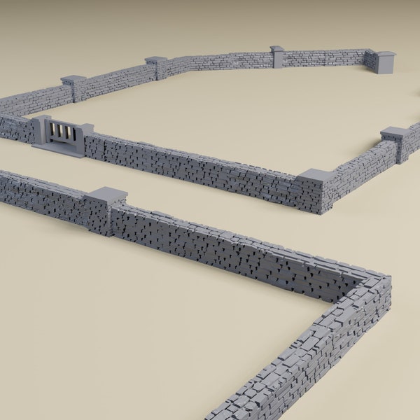 Town Wall Set | 3D Printed Scatter Terrain for Tabletop Gaming, RPG and Dioramas | WWII, D&D Wargaming Terrain 28mm, 20mm, HO and 15mm