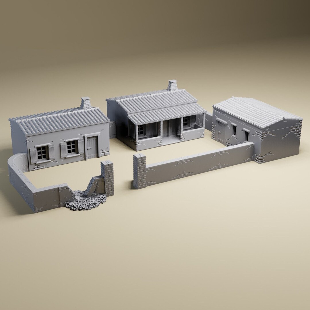 4 Edifici/Case In MDF Preverniciati Terrain Per Wargaming 28MM