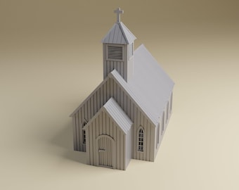Wild West Era American Church terrain set for 28mm, 20mm or HO miniature tabletop wargaming with Dead Man's Hand, What a Cowboy