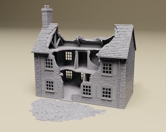 Normandy Overlord Destroyed Building 2 WWII tabletop wargaming terrain Bolt Action, Flames of War, Chain of Command | 28mm, 20mm, 15mm Scale