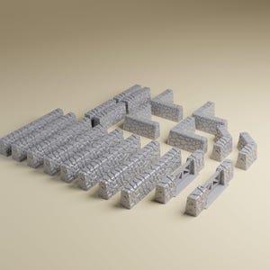 Stone Wall Set 28mm Scale | Detailed Scatter Terrain for 28mm Tabletop Gaming and Dioramas | WWII Walls | Wargaming Terrain