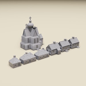 6mm Russian Rural Village Combo with Church | 1:285 scale Detailed WWII miniature tabletop wargaming terrain - GHQ, O-Group, Battletech