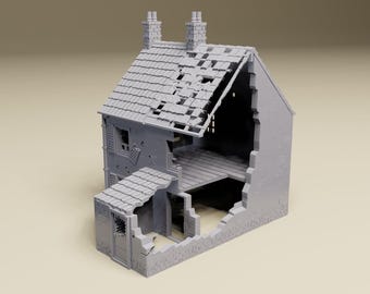 Destroyed Carentan House - WWII tabletop wargaming terrain Bolt Action, Flames of War, Chain of Command | 28mm, 20mm, HO, 15mm Scale
