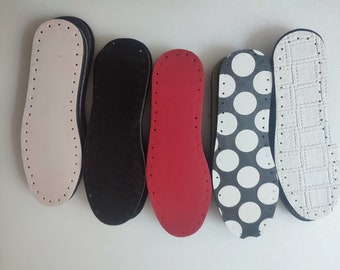 1 pair wide soles for crocheting,  3-layer for slippers / hut shoes, Pre-punched holes  faux leather sole for wide feet,