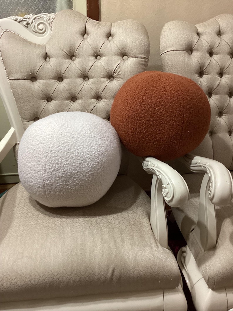 Luna 12 Round Sphere Accent Ball Throw Pillow, Ivory White Bouclé