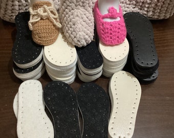 10 pares de suelas Baby Crochet para pantuflas / suelas con agujeros para zapatos de bebé / suelas gruesas de crochet / plantillas de crochet con agujeros, Filzsohlen