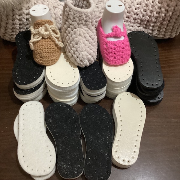 10 pairs Baby Crochet soles for slippers / soles with holes for baby shoes / thick crochet soles / crochet insoles with holes, Filzsohlen