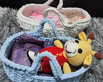 Doll cradle, Doll cradle with bedding, nursery Basket, Crochet baskets, Doll crib, Doll bassinet, toys basket, Reborn doll basket, basket