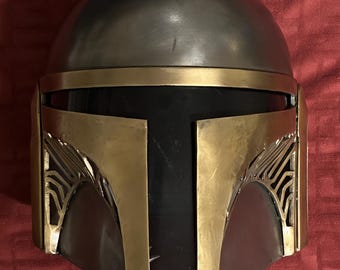 Steel Mandalorian Metal Helmet Cosplay Brass Plated USA Made Art Deco Ornate