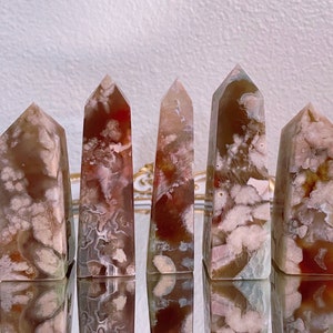Flower Agate Tower / Red Green Brown / Black Flower Agate / Dark