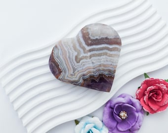 Amethyst Lace Agate Heart Crystal Carving Healing Crystals