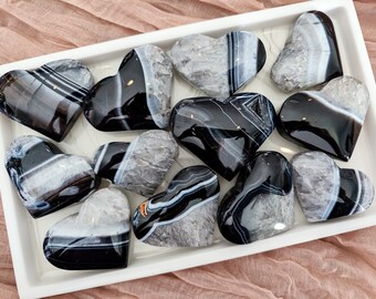 Black Agate Heart Crystal / Black Onyx