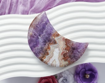 Amethyst Crazy Lace Agate Moon Crystal Carving Protection Crystals