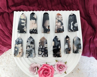 Black Flower Agate Tower Druzy Agate