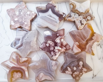 Flower Agate Star Carving / Druzy Agate