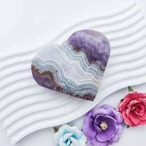 Amethyst Lace Agate Heart Crystal Carving Healing Crystals