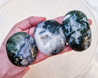 Agate Mousse Pierre de Palmier / Agate Mousse Bleue Blanche Druzy