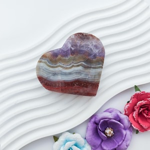 Amethyst Lace Agate Heart Crystal Carving Healing Crystals