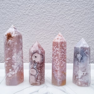 Pink Amethyst Flower Agate Tower / Blue / Druzy