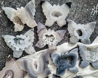 Druzy Agate Butterfly Carving / Crystal