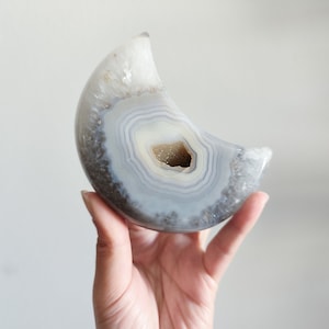 Large Druzy Agate Moon Crystal Carving
