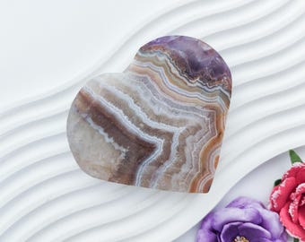 Amethyst Lace Agate Heart Crystal Carving Healing Crystals