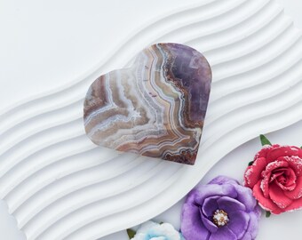 Amethyst Lace Agate Heart Crystal Carving Healing Crystals
