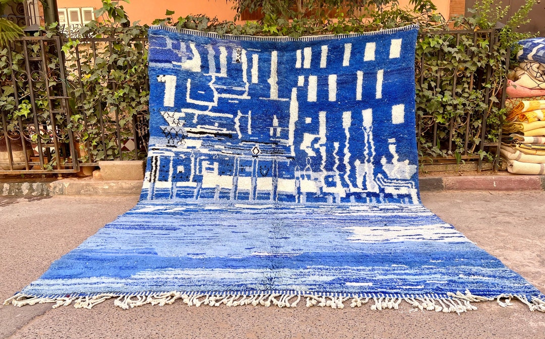 Blue Moroccan Carpets , High Quality Moroccan Rugs 12 Feet X 8.6 Feet