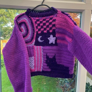 PATTERN Crochet Cat Patchwork Jumper