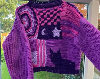 PATTERN Crochet Cat Patchwork Jumper