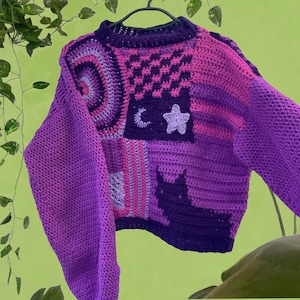 PATTERN Crochet Cat Patchwork Jumper