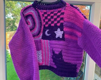 Cat Patchwork Sweater (Crochet Pattern)