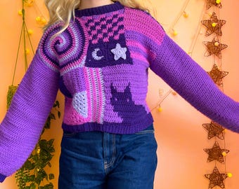 Cat Patchwork Sweater (Crochet Pattern)