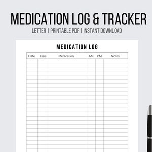 May include: Printable medication log and tracker with columns for date, time, medication, AM/PM, and notes. The text "Did I take my medicine or not? Perfect for tracking when you take medication. Never wonder again! Doctor approved!" is at the bottom of the page.