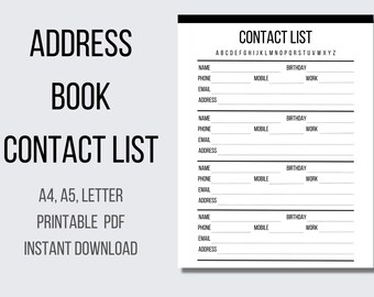 Address Book Printable A5 Instant Download PDF Planner - Etsy