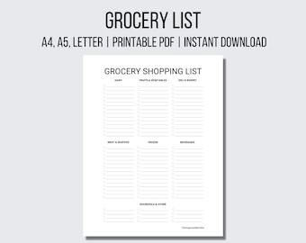 Printable Grocery Checklist Shopping List Grocery List Grocery Planner Master Grocery List Meal Planning Grocery List PDF Grocery Shopping