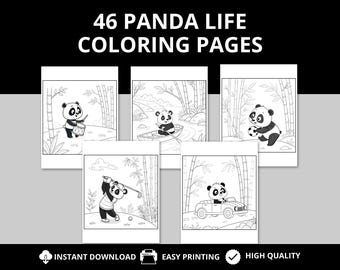 46 Panda Coloring Pages Instant Download Cute Animal Coloring Pages Panda Bear Coloring Kids Coloring Book Panda Birthday Party Easy Color
