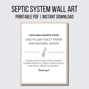 Flush Only Toilet Paper and Natural Waste Printable Sign Modern Elegant Design for Home Business Office Airbnb Sensitive Plumbing Sign
